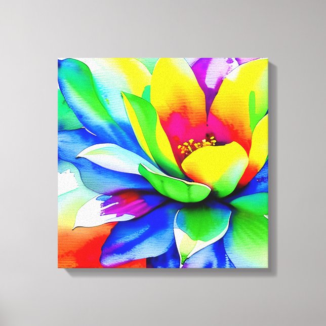 Rainbow Watercolor Blume Stretched Leinwand (Vorderseite)