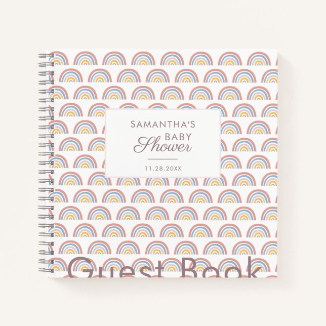 Rainbow Watercolor Boho Babydusche Gästebuch Notizbuch (Vorderseite)