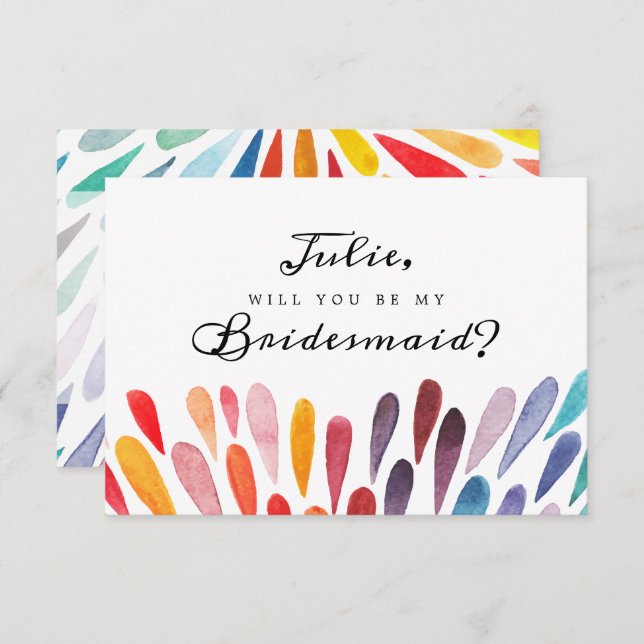 Rainbow Watercolor Bridesmaid Card Einladung (Vorne/Hinten)