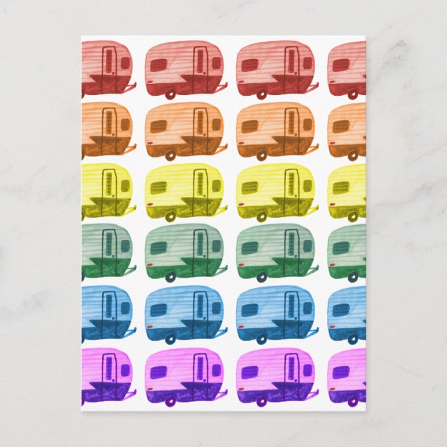 Rainbow Watercolor Camper Trailers RV Postkarte (Vorderseite)
