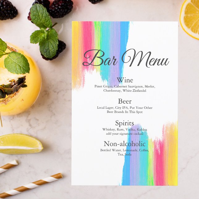 Rainbow Watercolor Chic LGBTQ Wedding Drinks Menü (Von Creator hochgeladen)