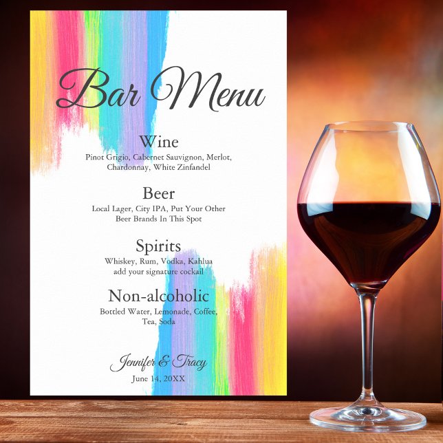 Rainbow Watercolor Chic LGBTQ Wedding Drinks Menü Poster (Von Creator hochgeladen)