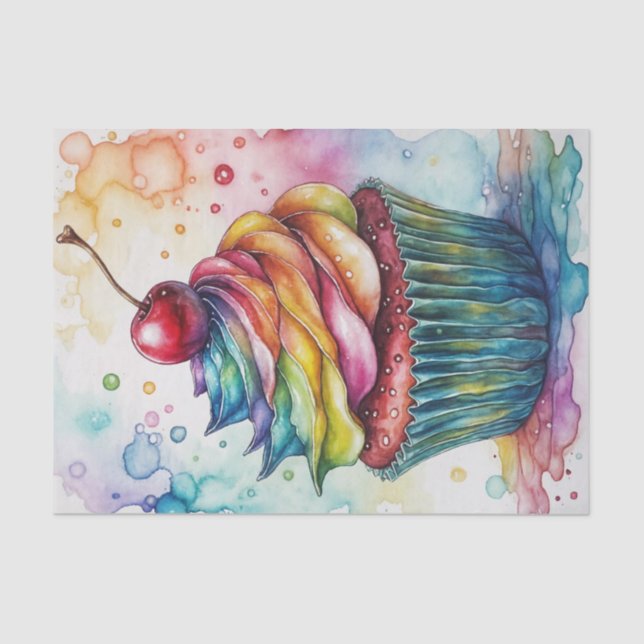 Rainbow Watercolor Cupcake Decoupage Seidenpapier (Vorderseite)