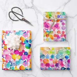 Rainbow Watercolor Dots Geschenkpapier Set