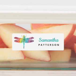 Rainbow Watercolor Dragonfly Personalisierte Kinde Etiketten