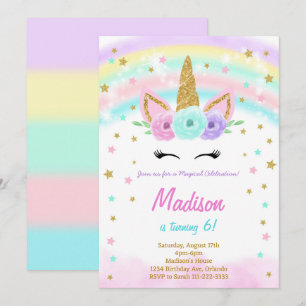 Rainbow Watercolor Einicorn Geburtstagsfeier Einla Einladung