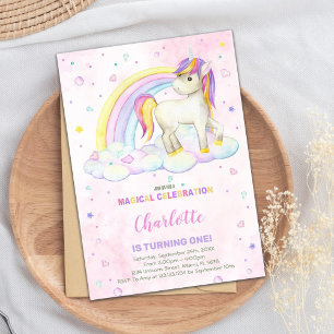 Rainbow Watercolor Einicorn Geburtstagsfeier Einla Einladung
