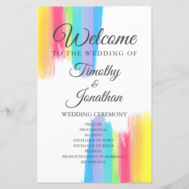 Rainbow Watercolor Elegant LGBT Wedding Program (Vorderseite)