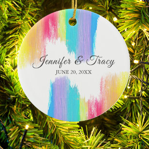 Rainbow Watercolor Elegante Couple Wedding Keepake Keramik Ornament