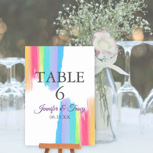 Rainbow Watercolor Elegante Hochzeit-Tischnummer Tischnummer