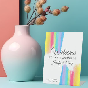 Rainbow Watercolor Elegante Willkommen bei unserer Sockelschild