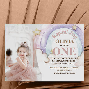 Rainbow Watercolor Fotografie 1. Geburtstag Einladung