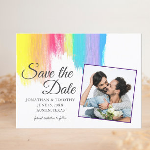 Rainbow Watercolor Gay Pride Foto Save the Date Ankündigungspostkarte