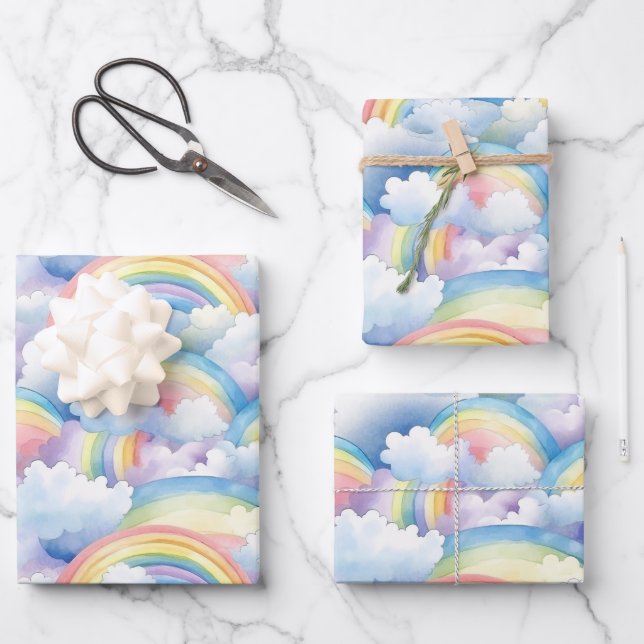 Rainbow Watercolor Geburtstag Geschenkpapier Set (Vorderseite)
