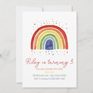 Rainbow Watercolor Geburtstagseinladung, Mädchen Einladung