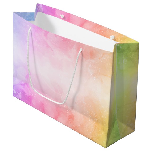 Rainbow Watercolor Große Geschenktüte (Vorderseite Schrägansicht)