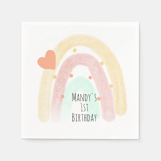 Rainbow Watercolor Herz Birthday Strokes Napkins Serviette (Vorderseite)