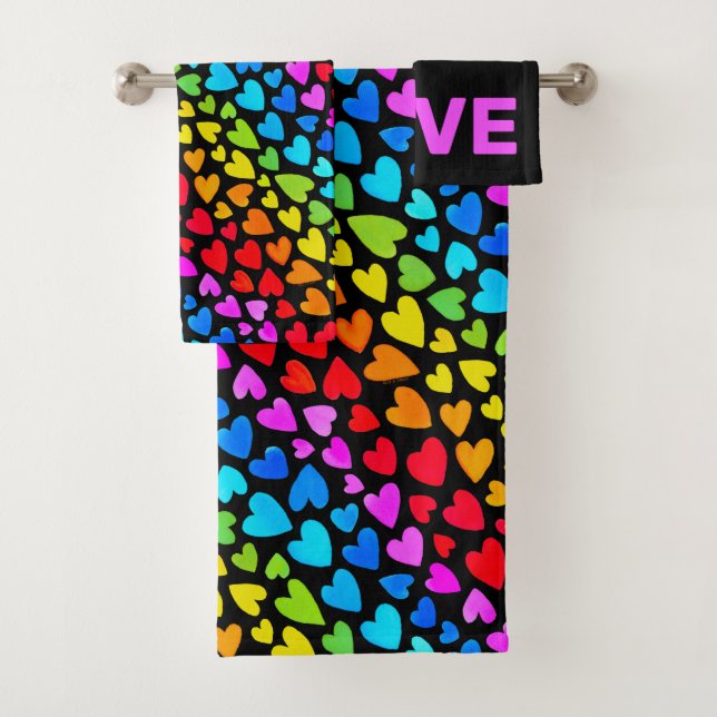 Rainbow Watercolor-Herzmuster Badhandtuch Set (Insitu)