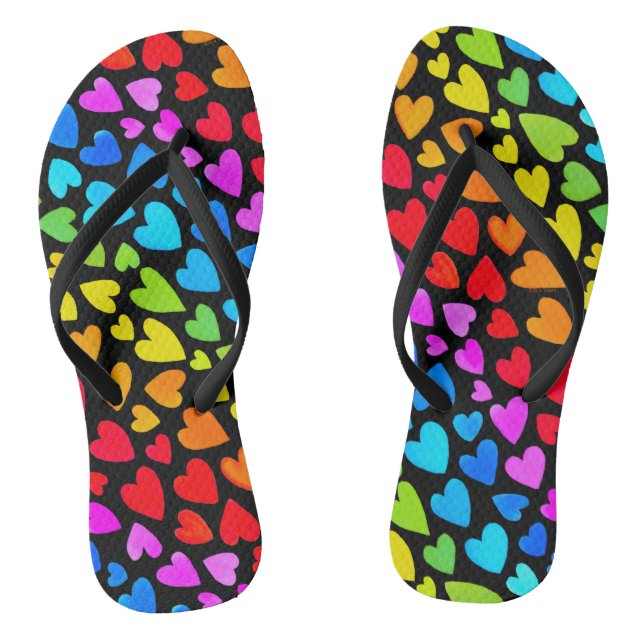 Rainbow Watercolor-Herzmuster Flip Flops (Fußbett)