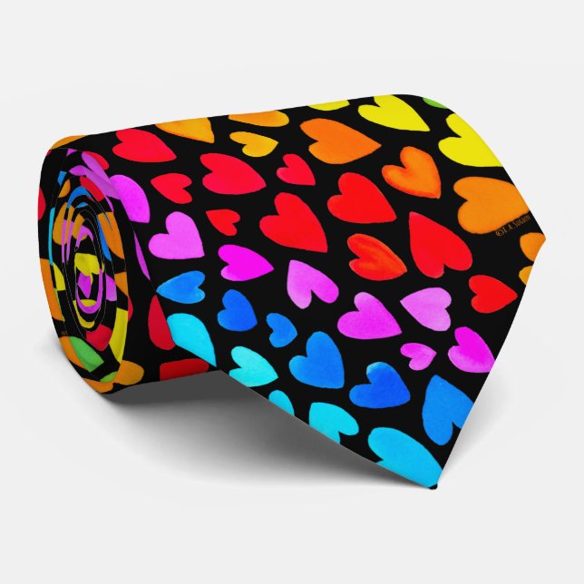 Rainbow Watercolor-Herzmuster Krawatte (Gerollt)