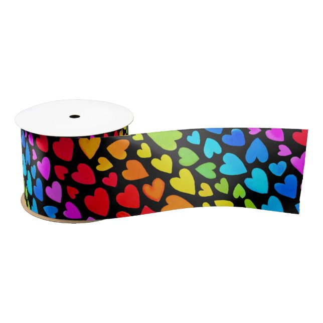 Rainbow Watercolor-Herzmuster Satinband (Spule)