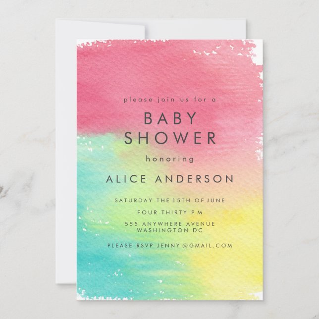 Rainbow Watercolor-Hintergrunddruckkarten Einladung (Vorderseite)