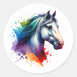Rainbow Watercolor Horse Runder Aufkleber