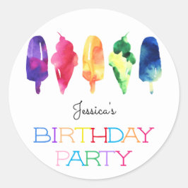 Rainbow Watercolor Ice Cream Popsiday Runder Aufkleber