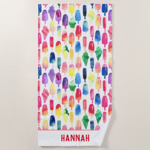 Rainbow Watercolor Ice Cream Popsim Personalisiert Strandtuch