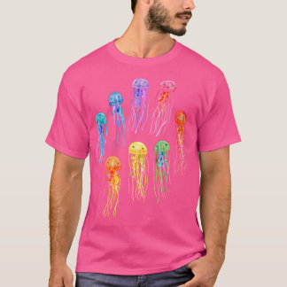 Rainbow Watercolor Jellies auf dunklen Aquamarinen T-Shirt