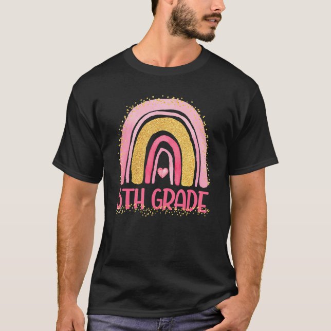 Rainbow Watercolor-Lehrer der fünften Klasse Kinde T-Shirt (Vorderseite)