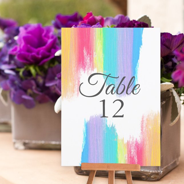 Rainbow Watercolor LGBTQ Wedding Tischnummer Card (Von Creator hochgeladen)