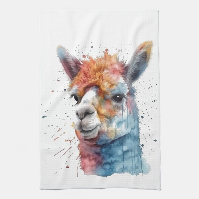 Rainbow Watercolor Llama Geschirrtuch (Vertikal)