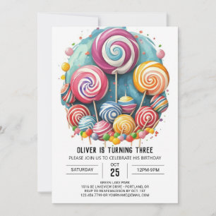 Rainbow Watercolor Lollipop Birthday Einladung