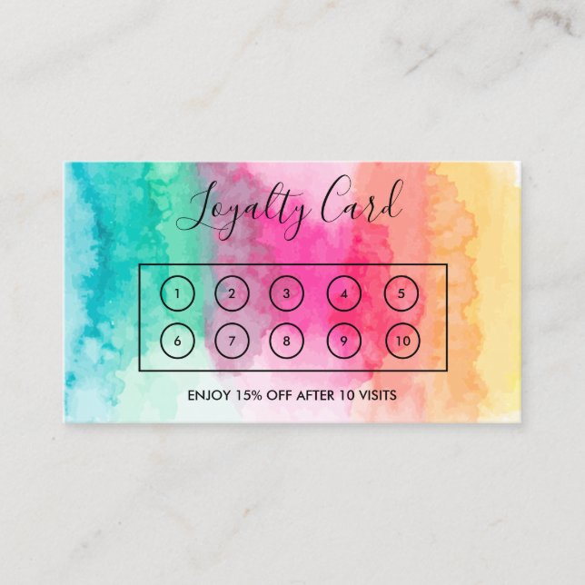 Rainbow Watercolor Loyalty Card Visitenkarte (Vorderseite)