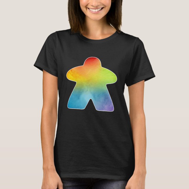 Rainbow Watercolor Meeple T-Shirt (Vorderseite)