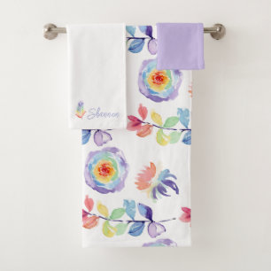 Rainbow Watercolor Mit Monogramm Handtuch Set