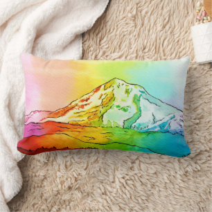 Rainbow Watercolor Mount Hood Lendenkissen