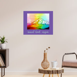 Rainbow Watercolor Mount Hood Poster