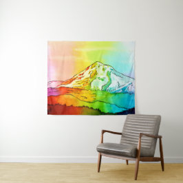 Rainbow Watercolor Mount Hood Wandteppich