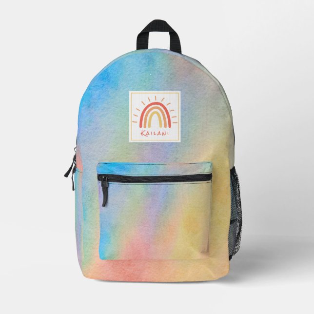 Rainbow Watercolor Name Bedruckter Rucksack (Vorderseite)