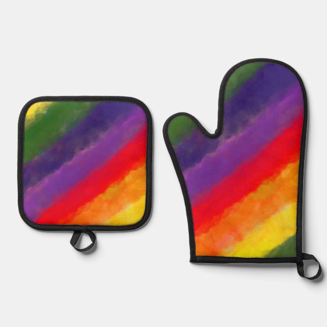 Rainbow Watercolor Ofenhandschuh & Topflappen-Set (Vorderseite)