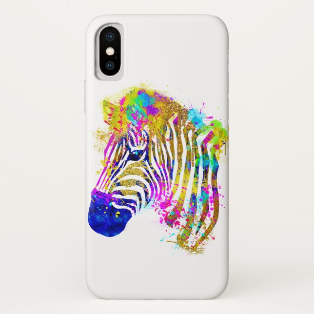 Rainbow Watercolor Paint Spritzer Zebra Graphic Case-Mate iPhone Hülle (Rückseite)