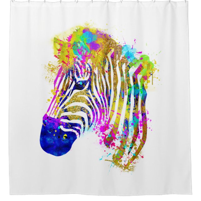 Rainbow Watercolor Paint Spritzer Zebra Graphic Duschvorhang (Vorderseite)