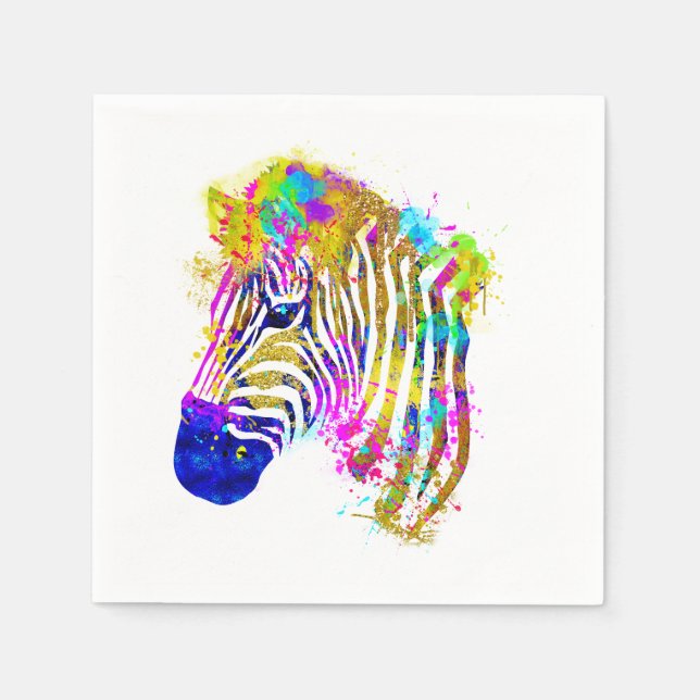 Rainbow Watercolor Paint Spritzer Zebra Graphic Serviette (Vorderseite)