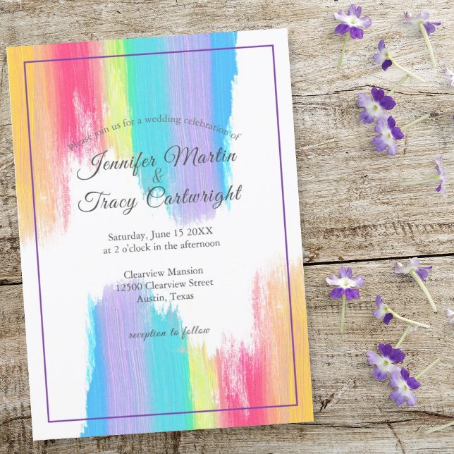 Rainbow Watercolor Paint Strokes LGBTQ Hochzeit Einladung (Von Creator hochgeladen)
