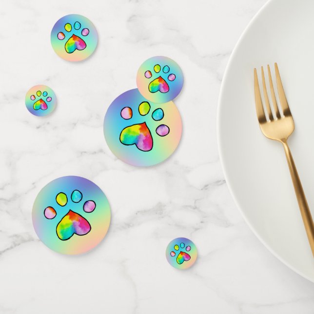 Rainbow Watercolor Paw Print Birthday Party Konfetti (Gruppe)