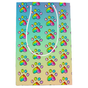 Rainbow Watercolor Paw Print Birthday Party Mittlere Geschenktüte