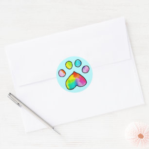Rainbow Watercolor Paw Print Runder Aufkleber