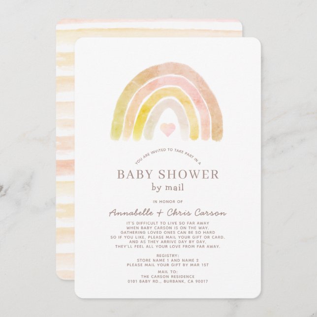 Rainbow Watercolor Pink Baby Shooter by Mail Einladung (Vorne/Hinten)